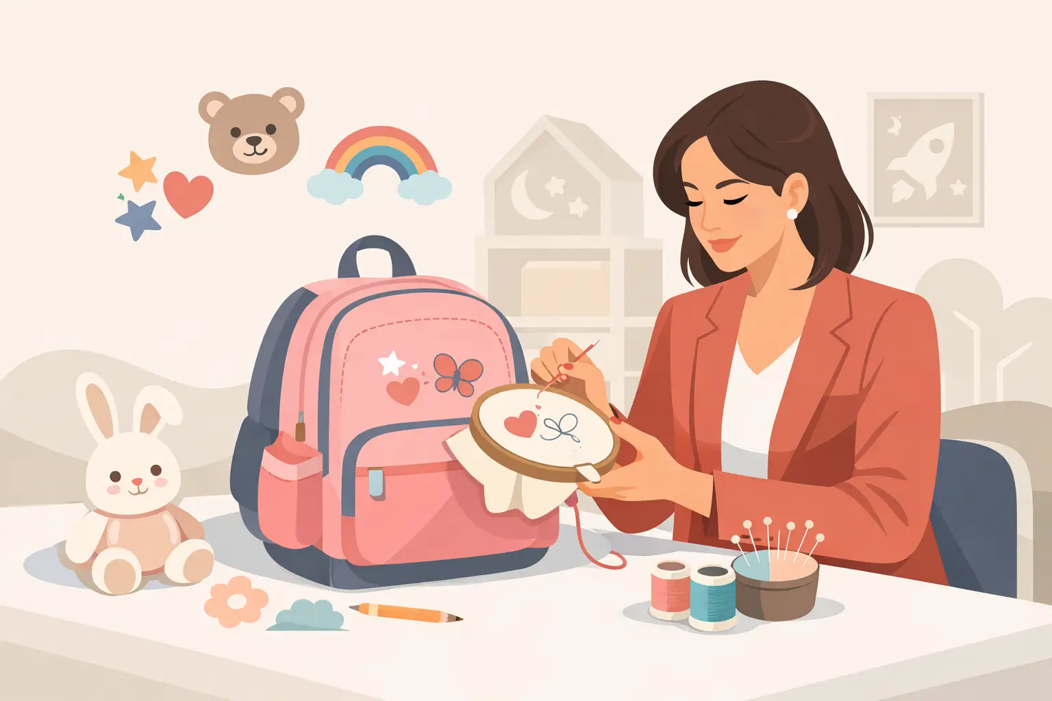 Bordado em mochila infantil personalizada com afeto