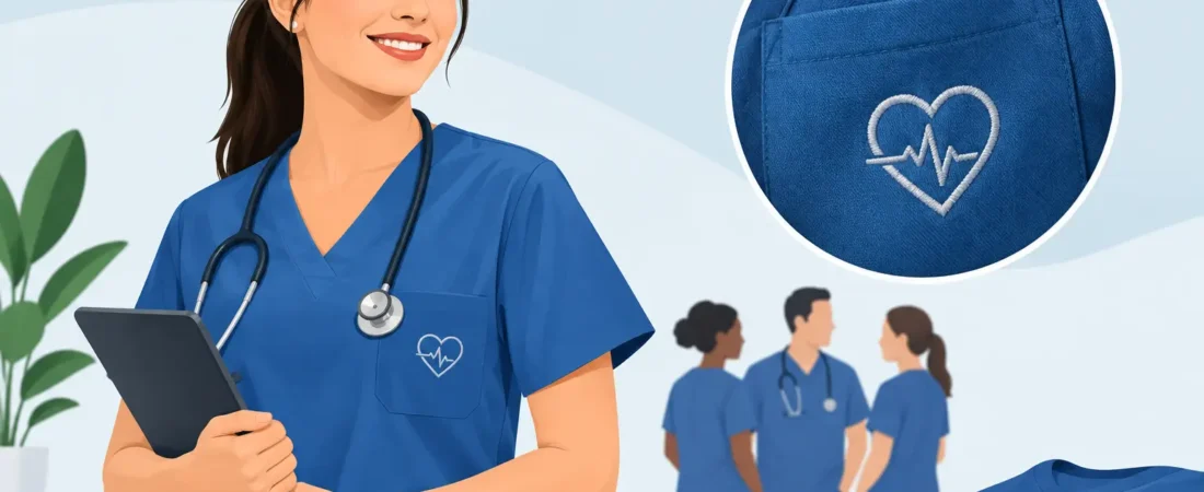 Bordado em scrubs para equipes de saúde