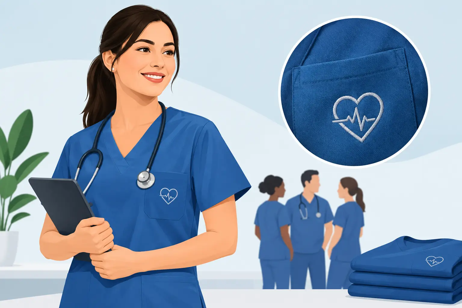 Bordado em scrubs para equipes de saúde